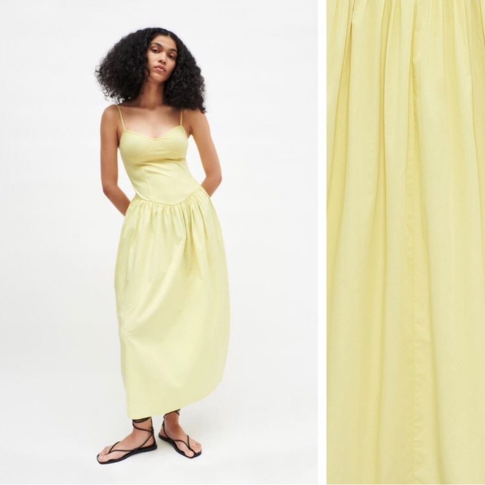 Zara Combination Poplin Corset Maxi Dress Yellow Size S - Picture 2 of 7